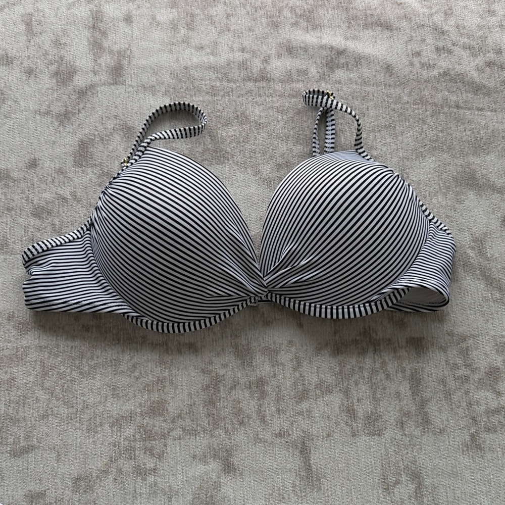Striped Navy Blue and White Bikini Top